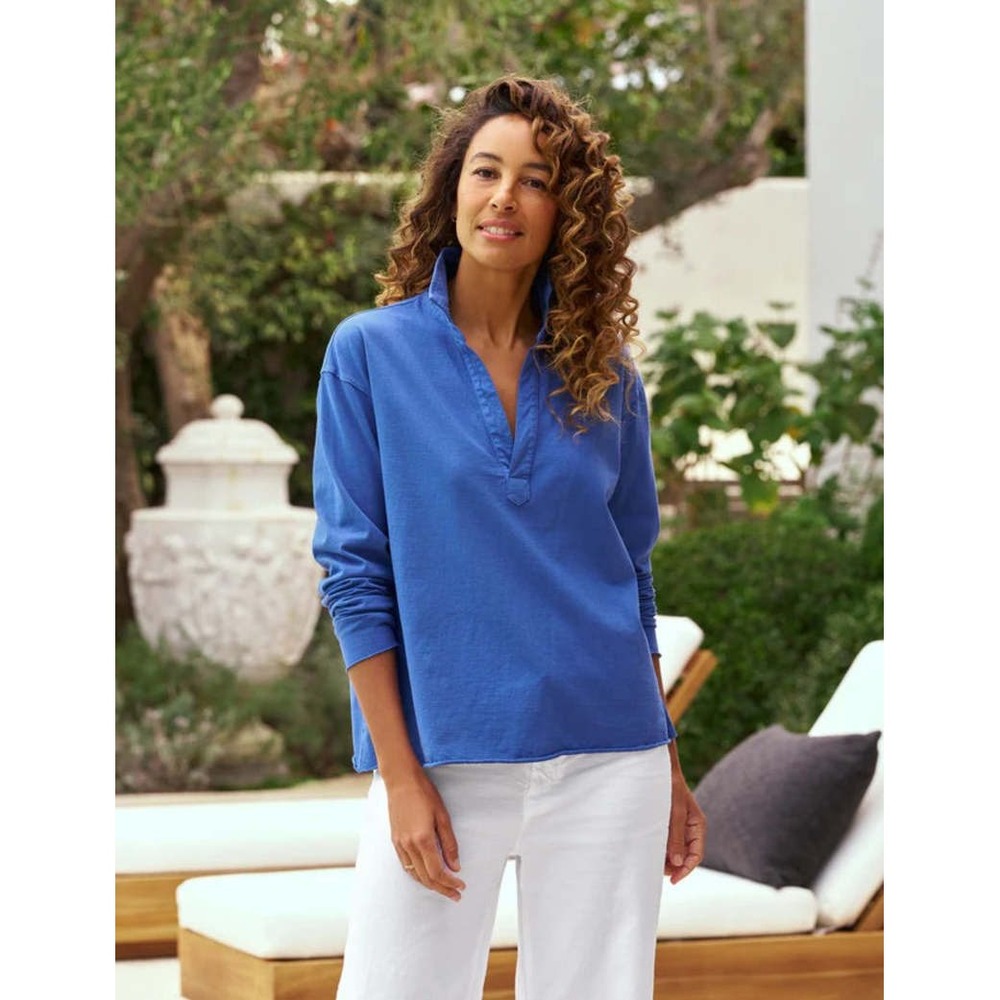 Frank & Eileen Patrick Tee Lab Blue Cotton V-Neck Raw Hem Shirt Size Medium